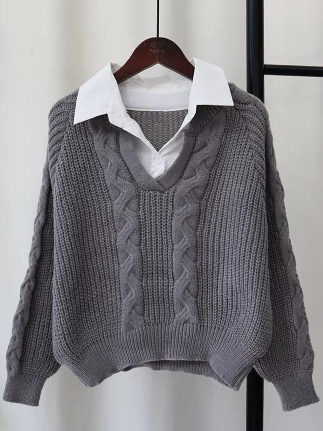 Miss Mosa By Akanksha  Women Grey Siya Statement Tops With Attached Sweater