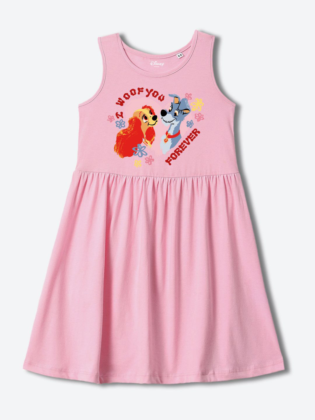 YK Disney Girls Graphic Lady And The Lamp Print Cotton Fit & Flare Dress