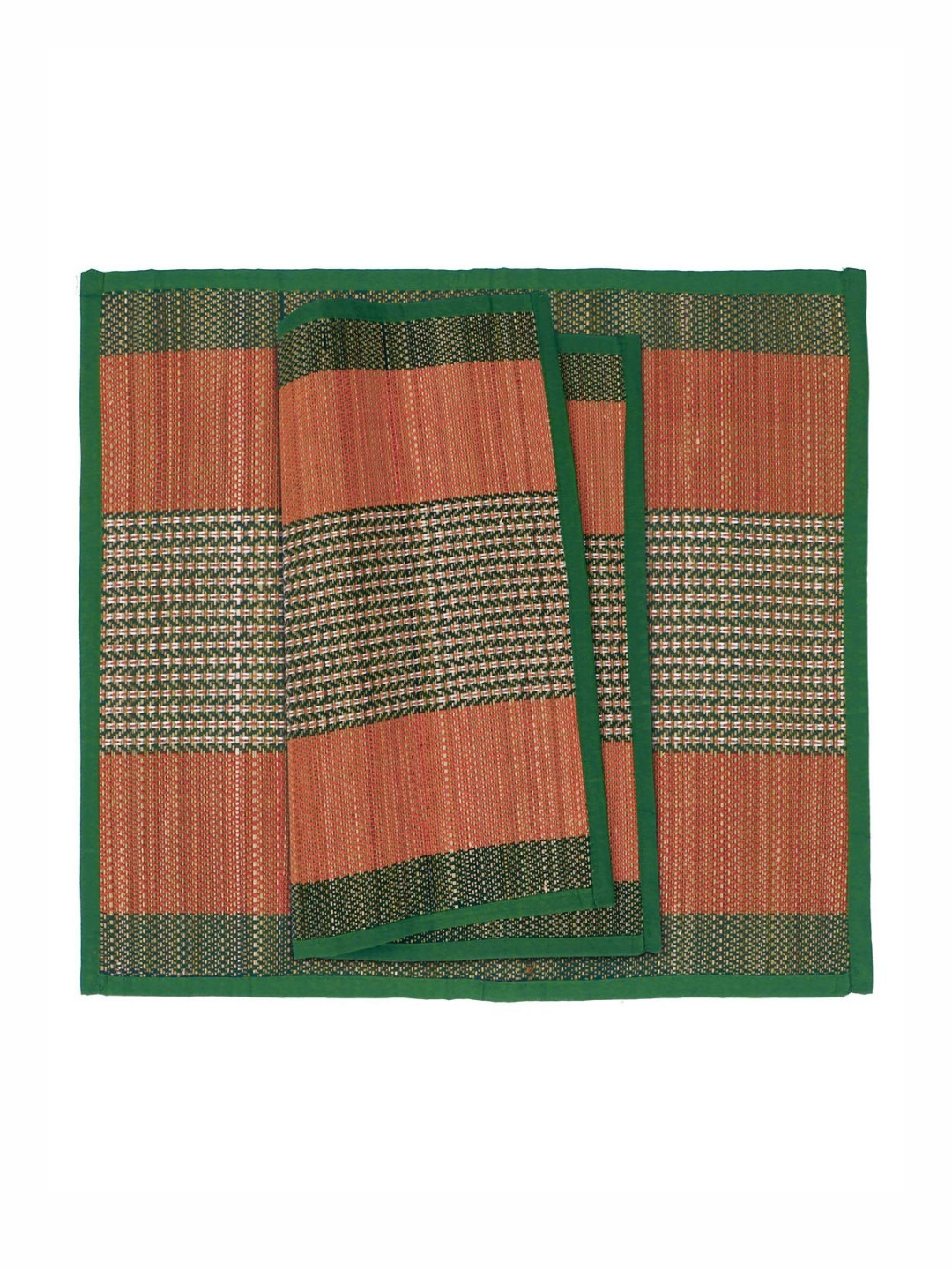 HOKIPO 2Pcs Orange-Colored & Green River Grass Patterned Floor Mats