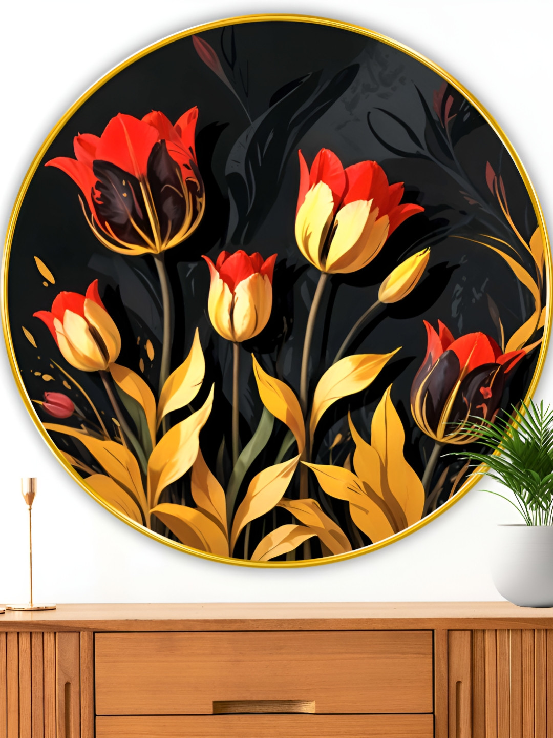 Myntra Elegant Homes Black & Red Floral And Botanical Wood Wall Art