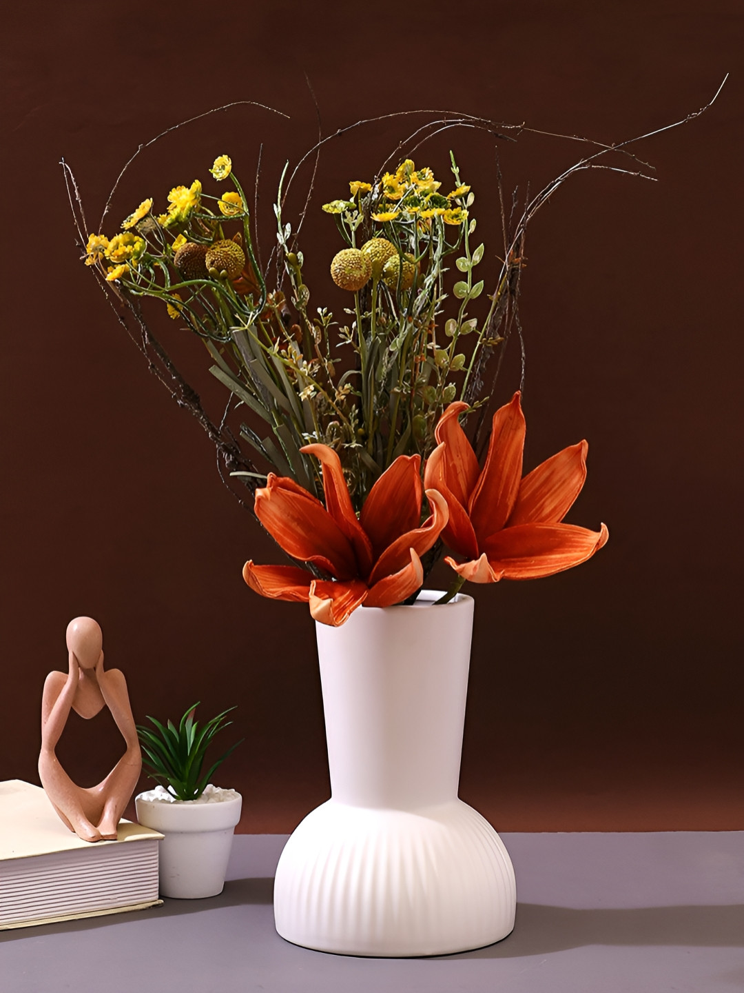 Myntra Elegant Homes White Textured Dome Shaped Ceramic Flower Vase