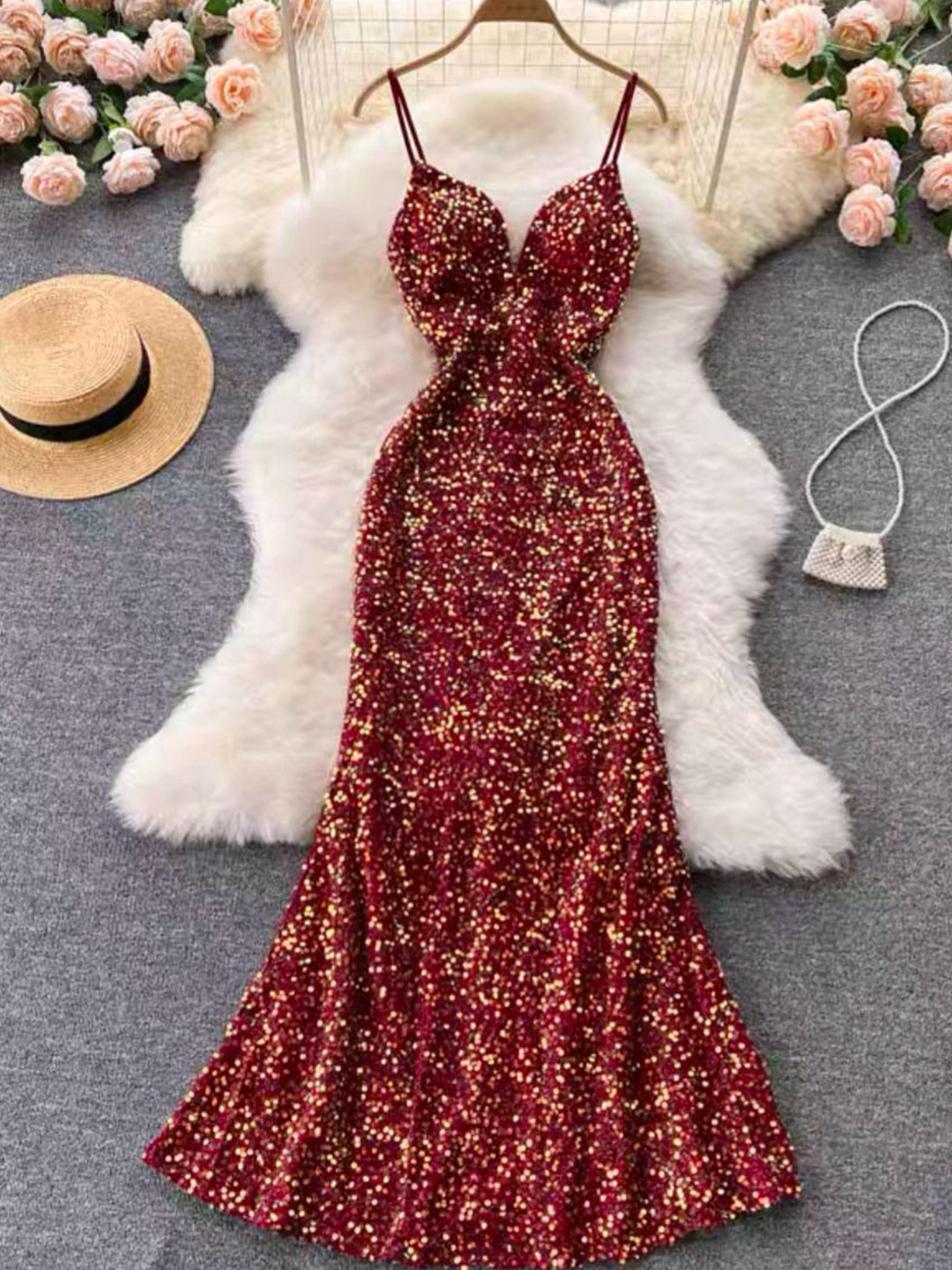 MADE FOR HER LABEL Gima Sequin Bodycon Maxi Dress For Women