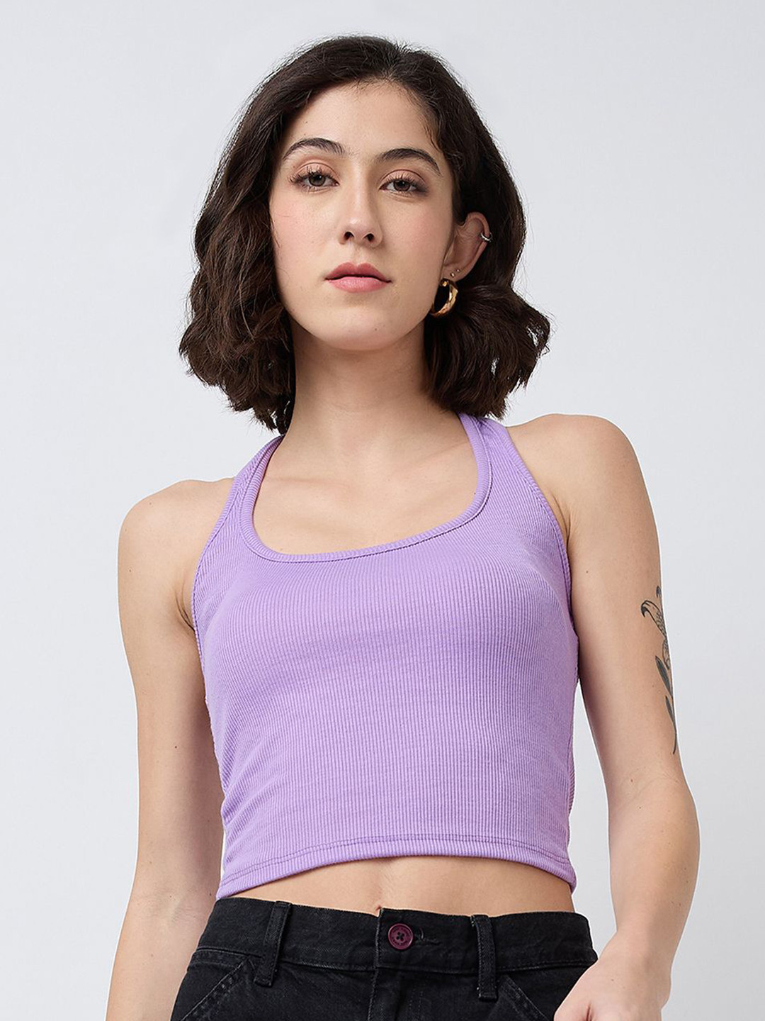 SZN Lavender Ribbed Scoop Neck Crop Tank Top