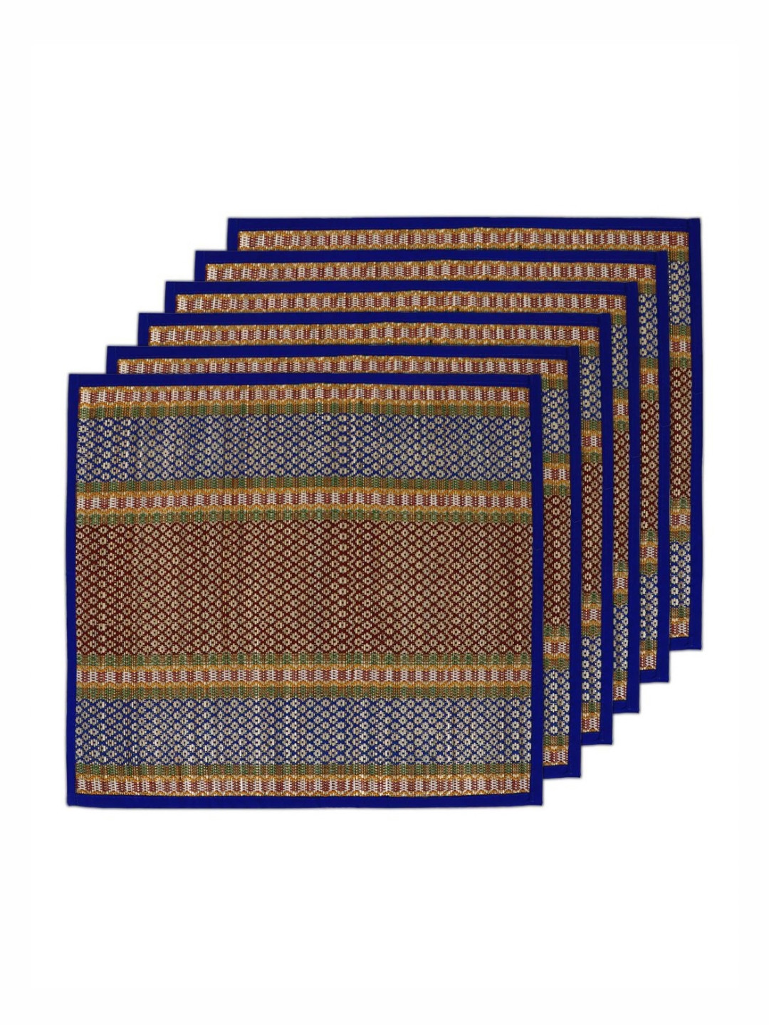 HOKIPO 6 Pcs Blue & Red River Grass Patterned Floor Mats
