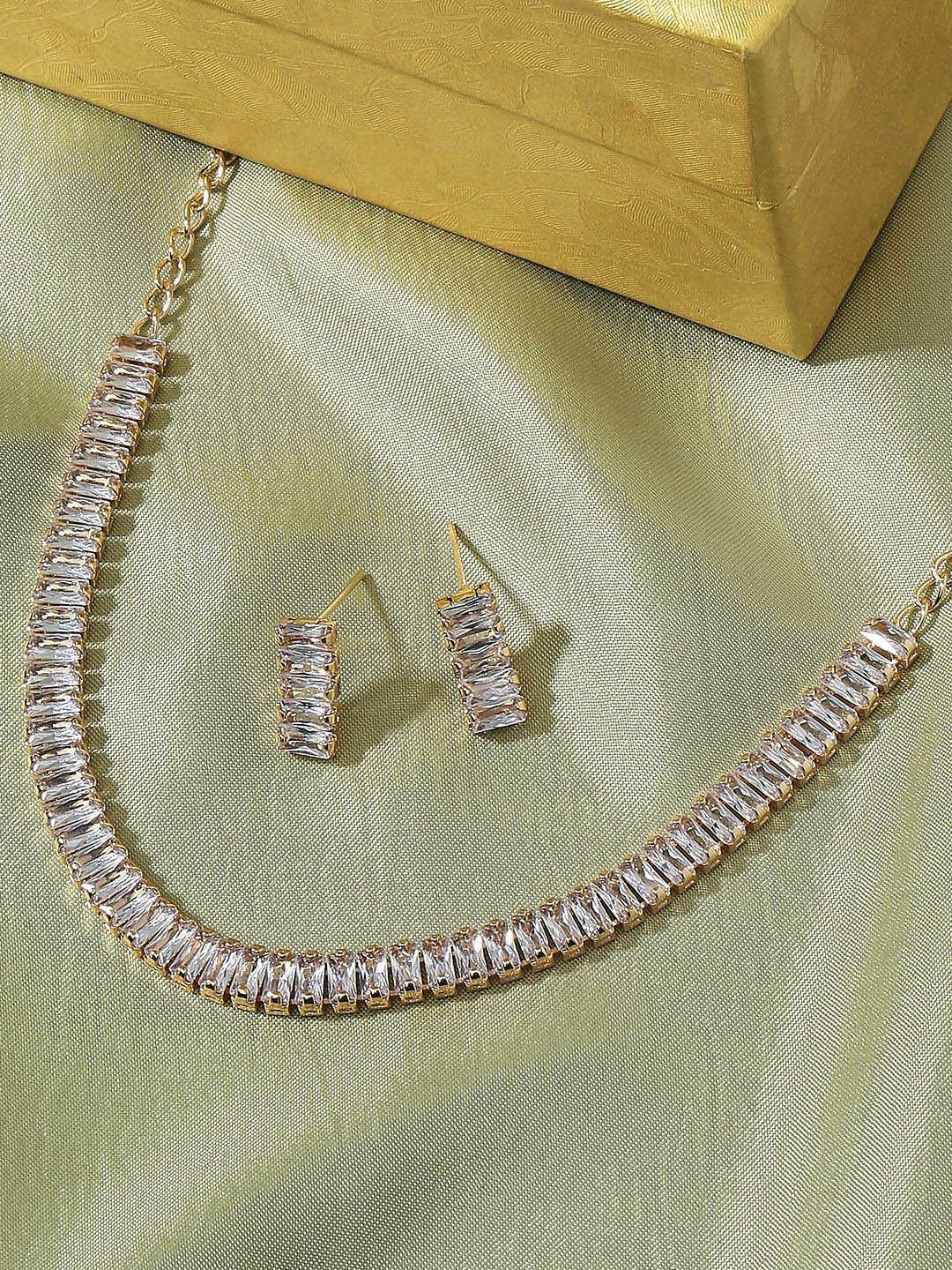 fabula Rose Gold American Diamond Stone-Studded Jewellery Set