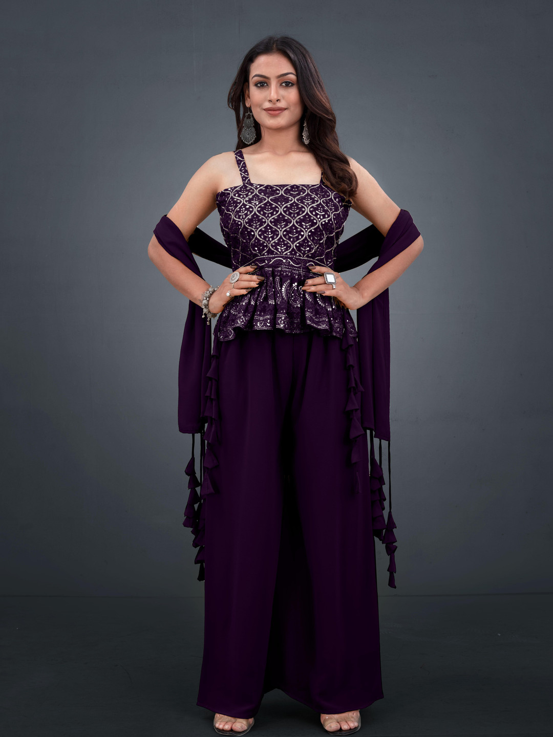 SANCIA Embroidered Ethnic Tunic with Palazzos & Dupatta