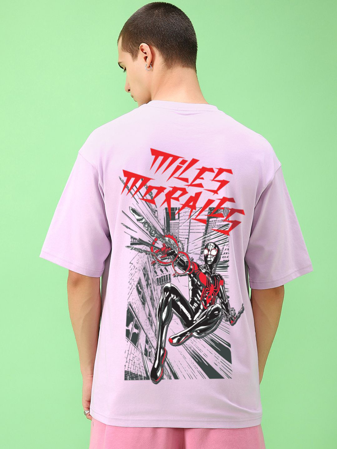 Bewakoof Official Marvel Merchandise Men Mile Morales Graphic Printed Oversized T-shirt