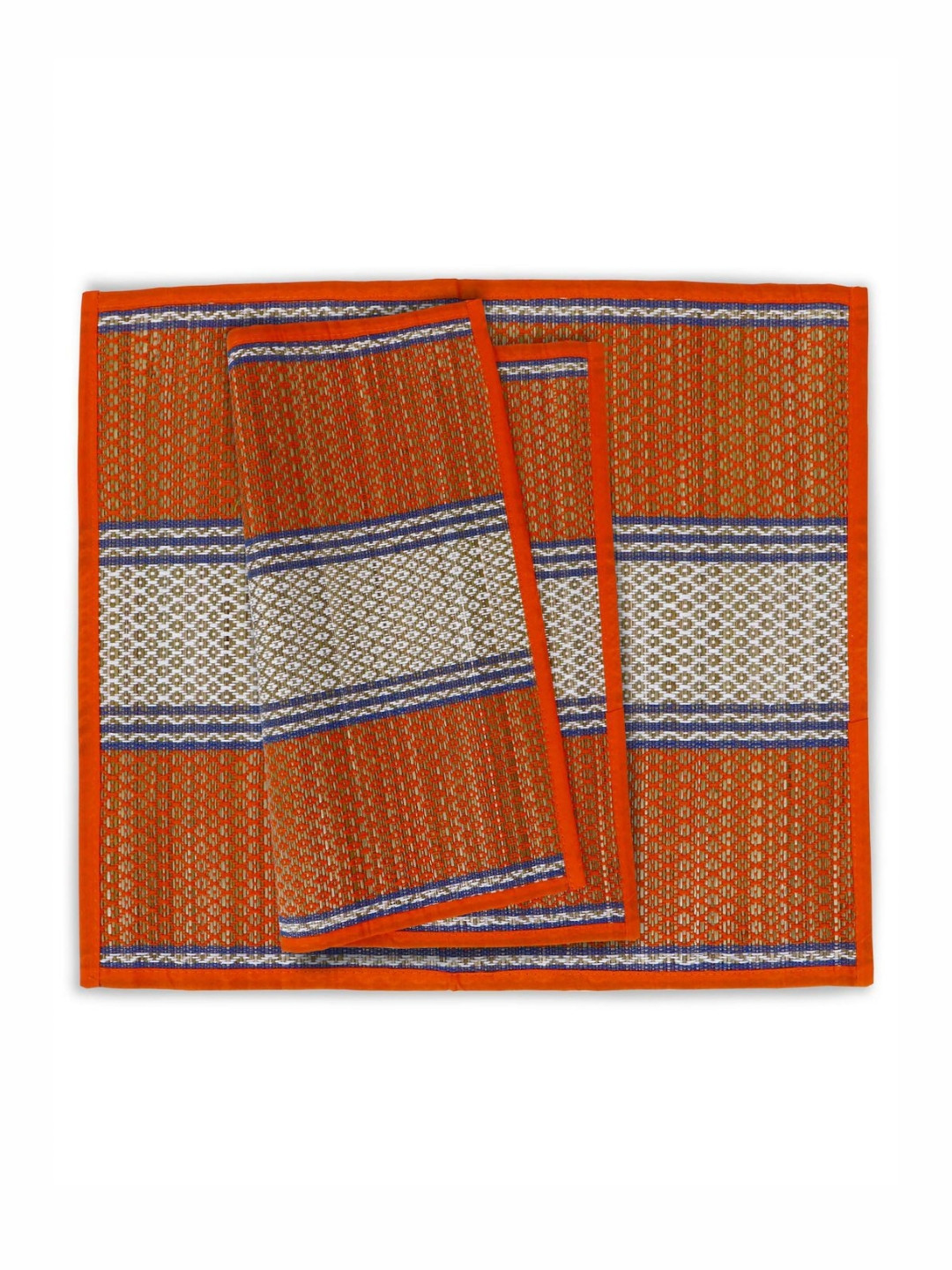 HOKIPO 2Pcs Orange-Colored & White River Grass Patterned Floor Mats