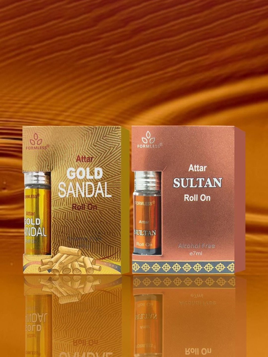 Formless Fragrance Set Of 2 Sultan And Gold Sandal Long Lasting Alcohol Free Attar 7 ml