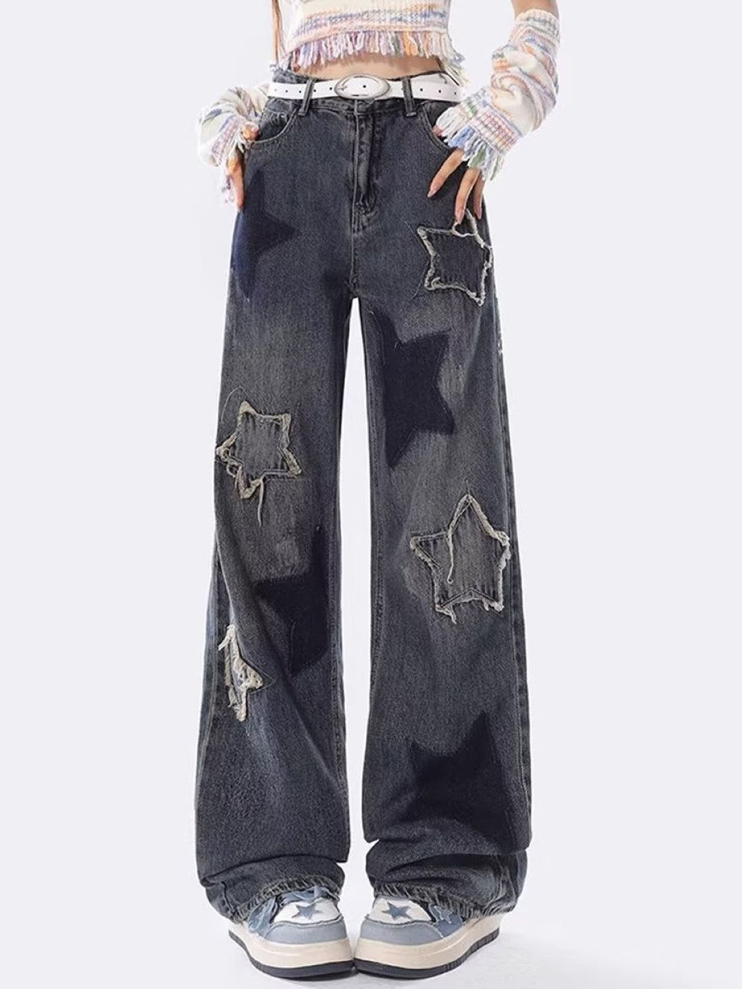 StyleCast Women Star Printed & Patchwork Relaxed Wide Leg Cotton Trousers