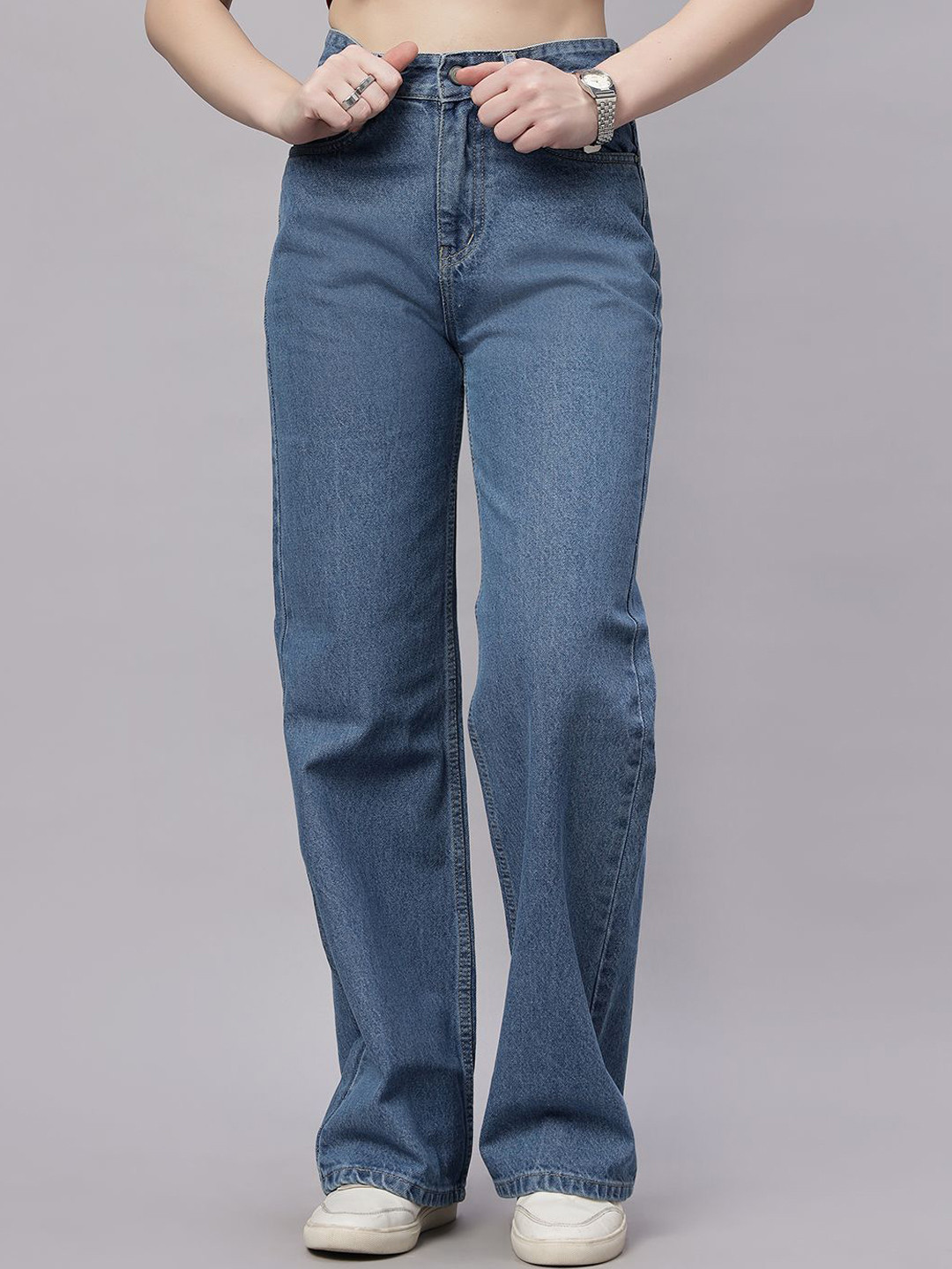 ZUYA Women Zuya Stone Blue Wide Leg Jeans Oversized Luxe Look