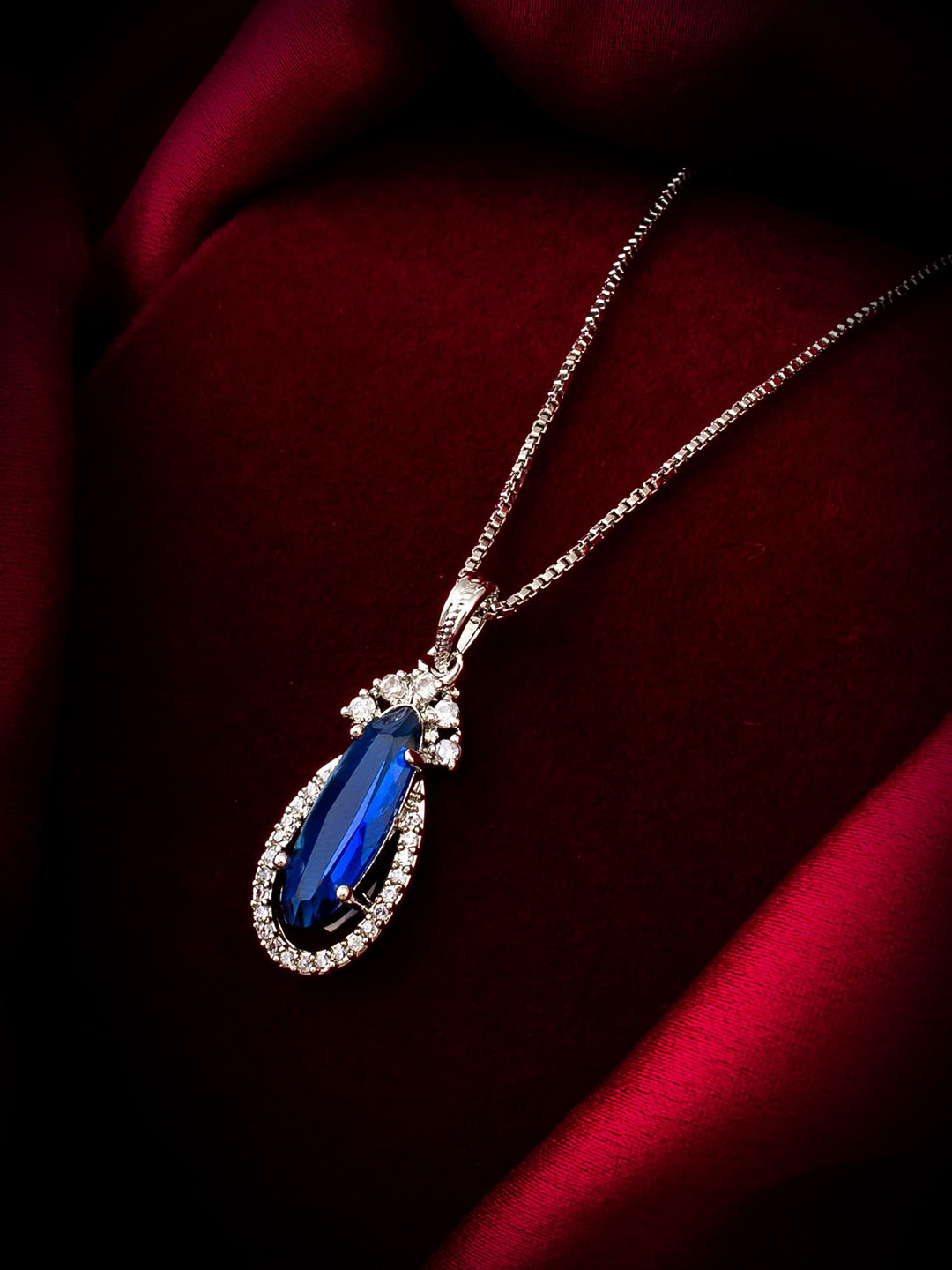 aadita  Contemporary Artificial Stones Studded Oxidized Pendants With Chain