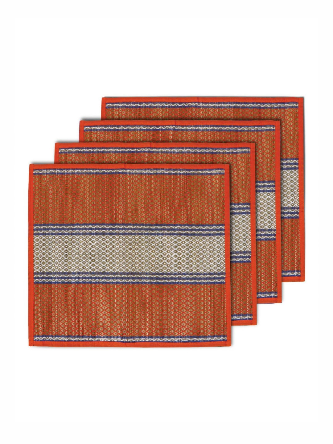 HOKIPO 4Pcs Orange-Colored & White Patterned Floor Mats