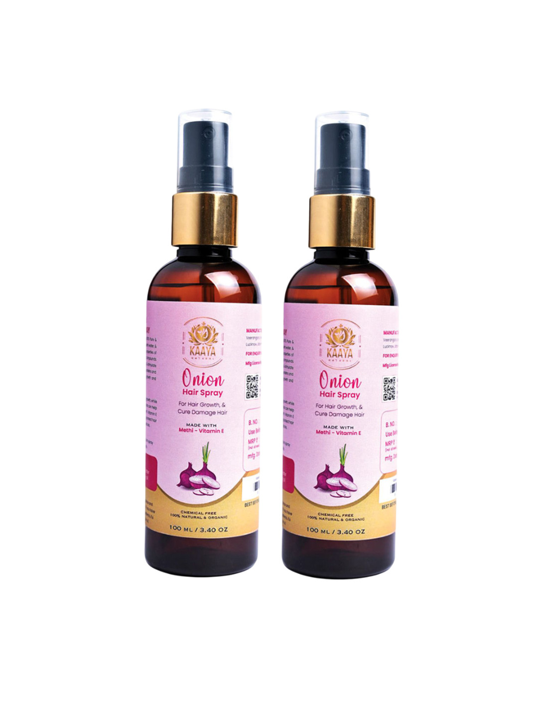 Kaaya Natural Set Of 2 Onion Hair Spray With Vitamin E For Hair Growth - 100 ml Each