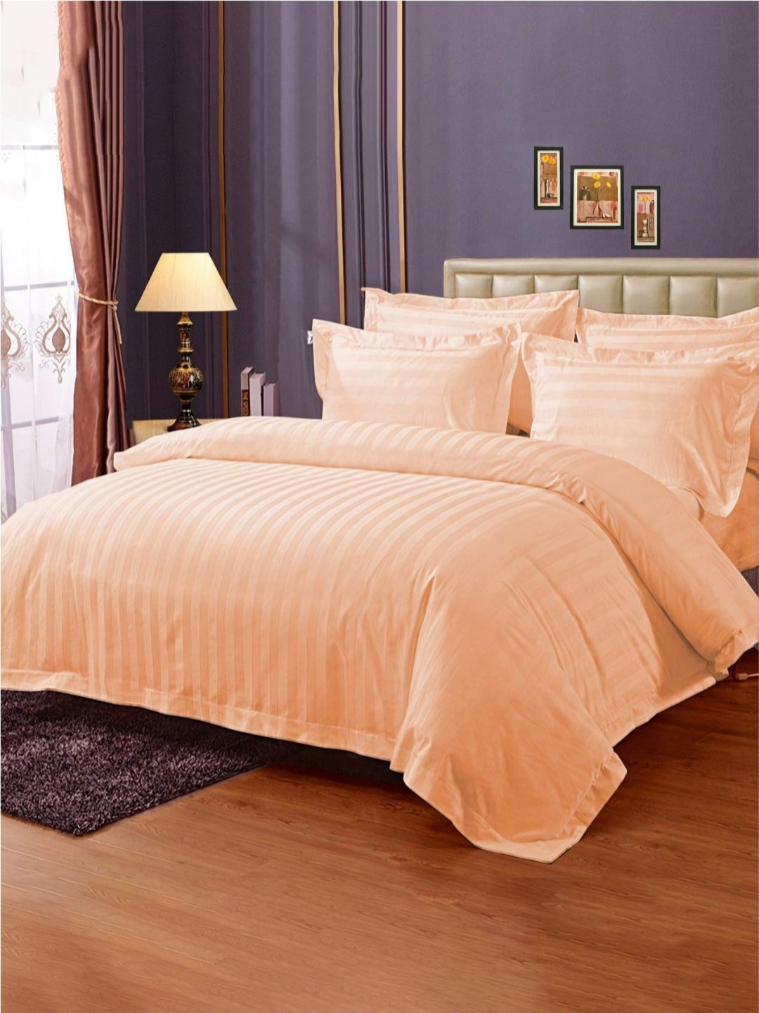 Enchant Home Platinum Orange Striped Pure Cotton 250 TC King Bedding Set 2.74m x 2.74m