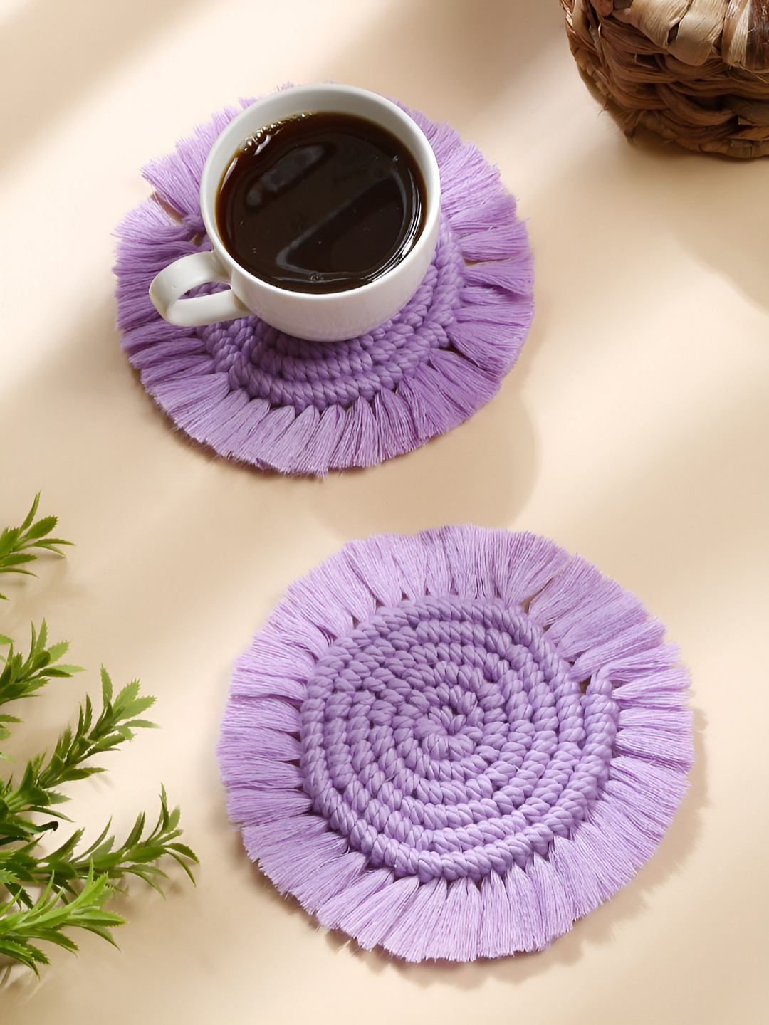 My Creative Hut Lavender 2 Pcs Round Shape Macrame Coasters