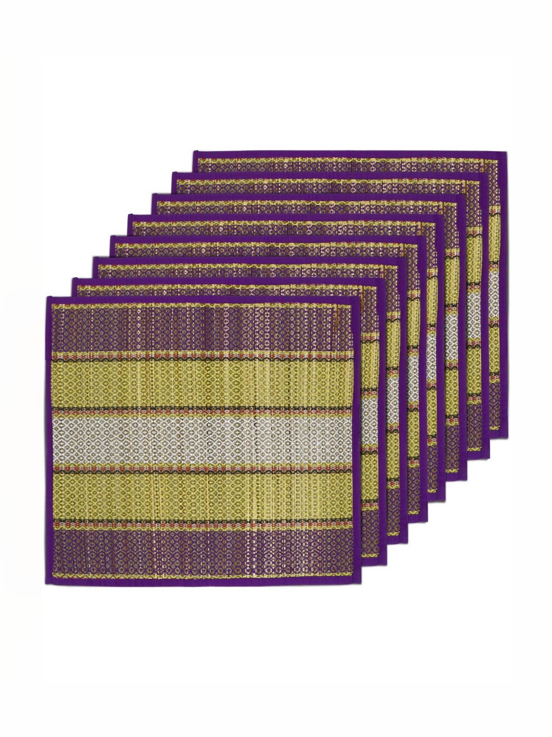HOKIPO Set of 8 Purple & Yellow River Grass Patterned Floor Mats