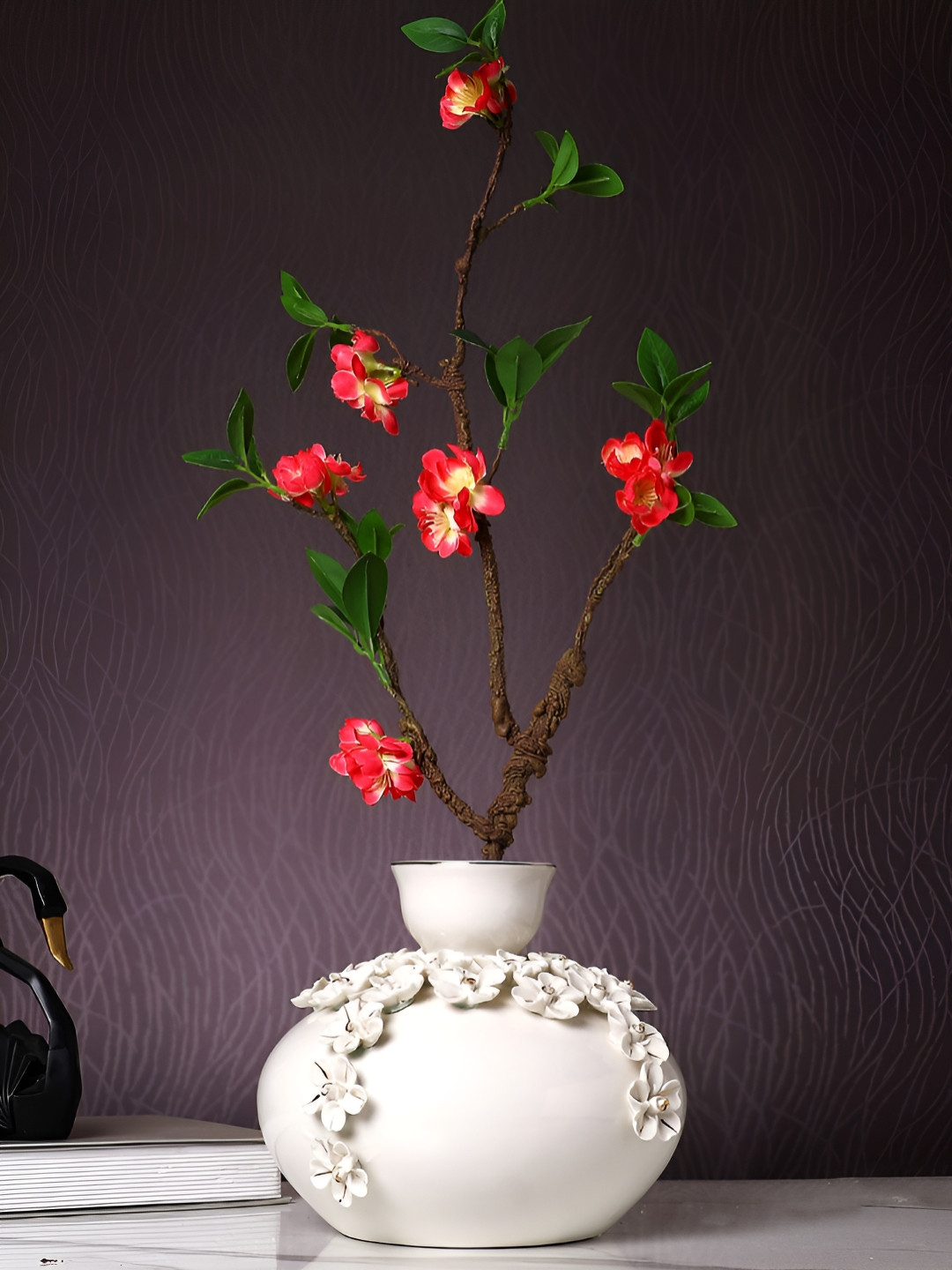 TAYHAA Red & Green 2 Pieces Gardenia Artificial Flower