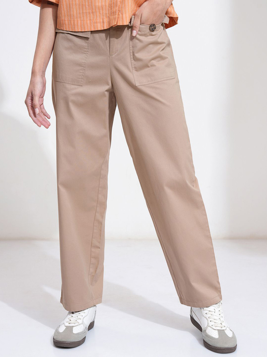Tokyo Talkies Women Solid High Waisted Casual Trouser