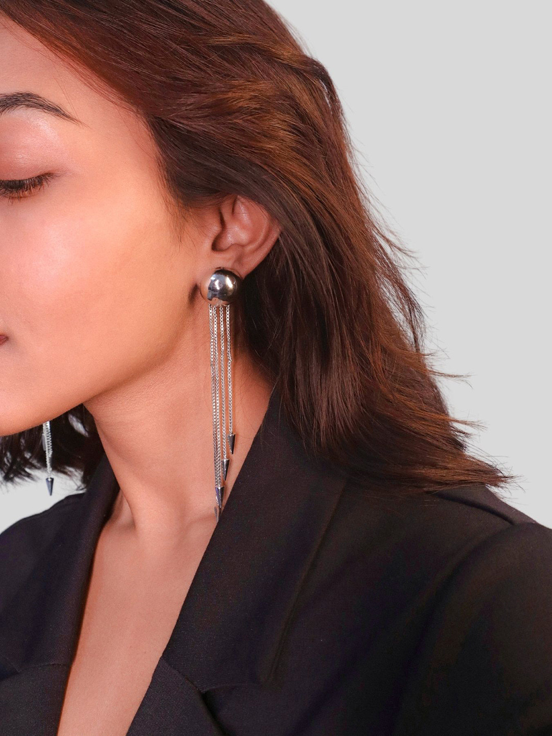 House of Pehr Silver Plated Long Chain Statement Earrings