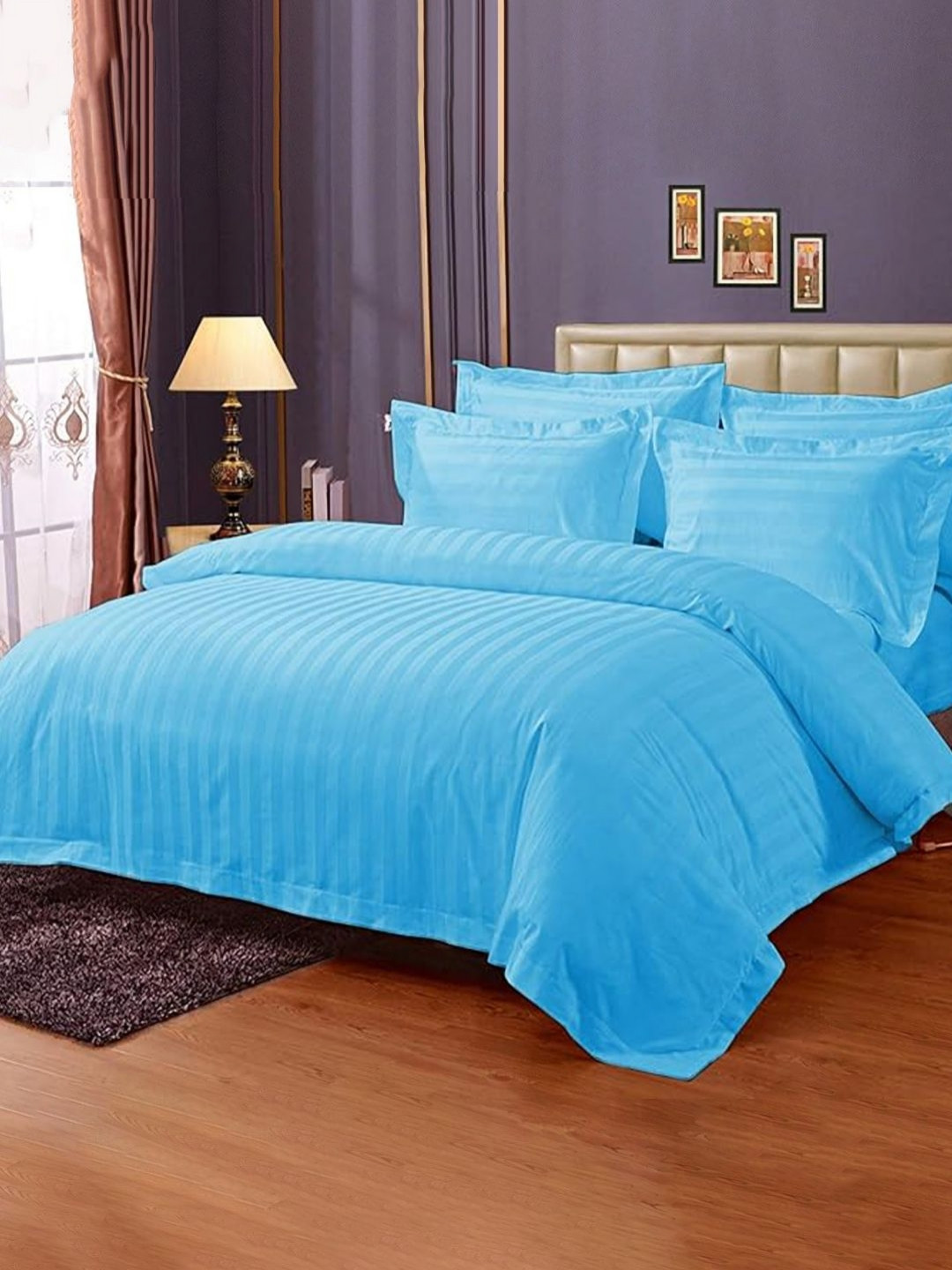 Enchant Home Platinum Stripe King Blue Striped Cotton Skin-Friendly 250 TC King Fine Bedsheet with 2 Pillow Covers-108 x 108 inches