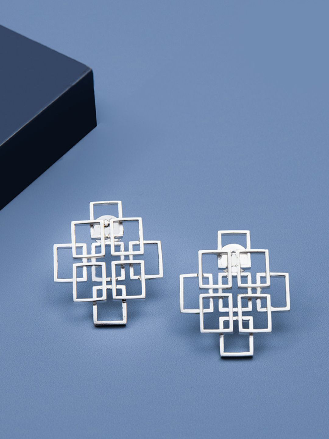 House of Pehr Silver Plated Puzzle Shaped Elegant Maya Hoop Earrings