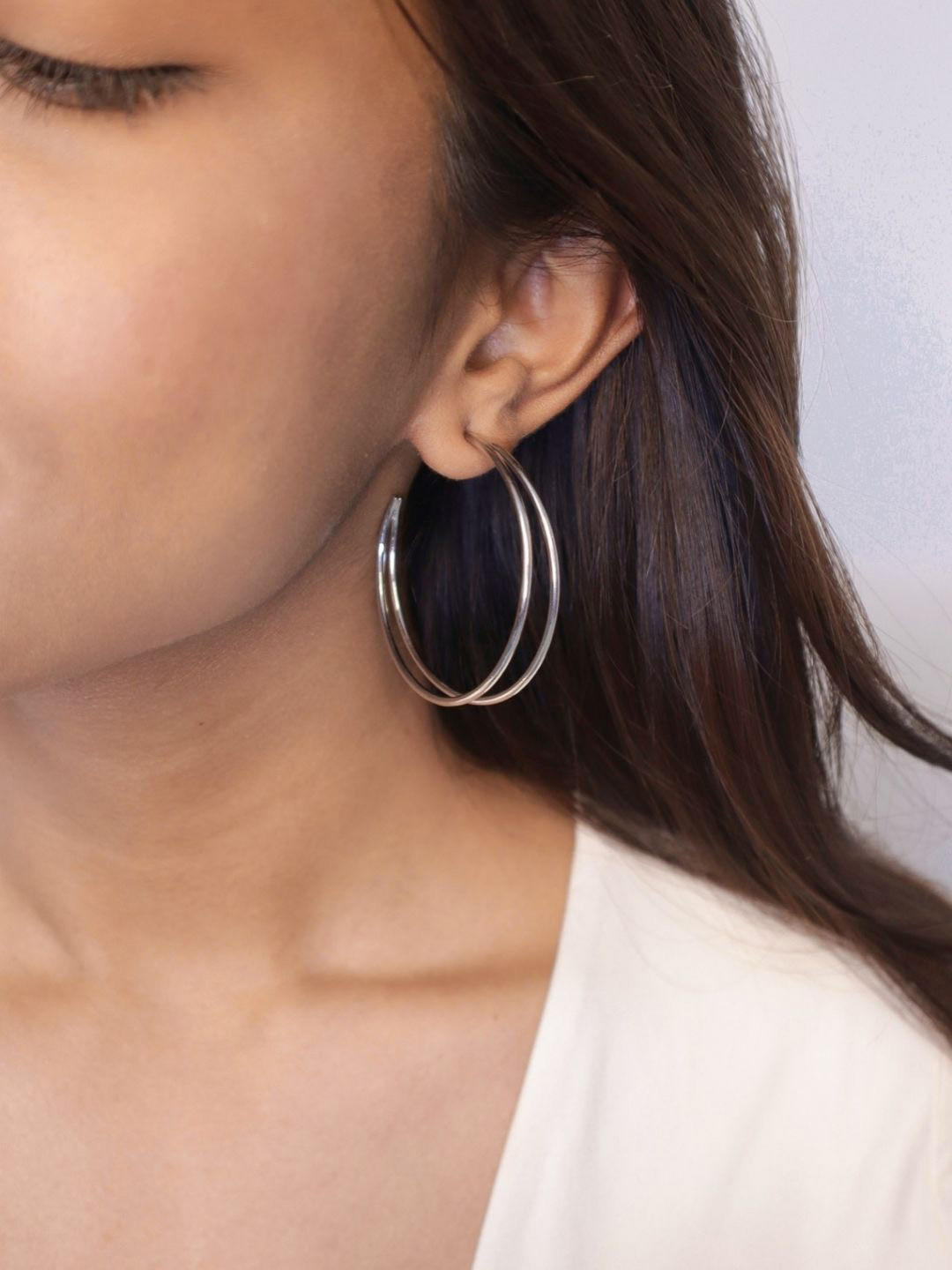 House of Pehr Silver Plated Round Elegant Twin Hoop Earrings