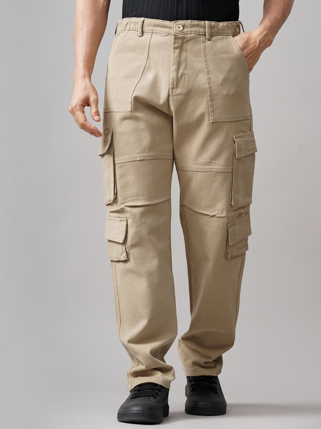 PAUL STREET Men Cotton Relaxed Loose Fit Cargos Trousers