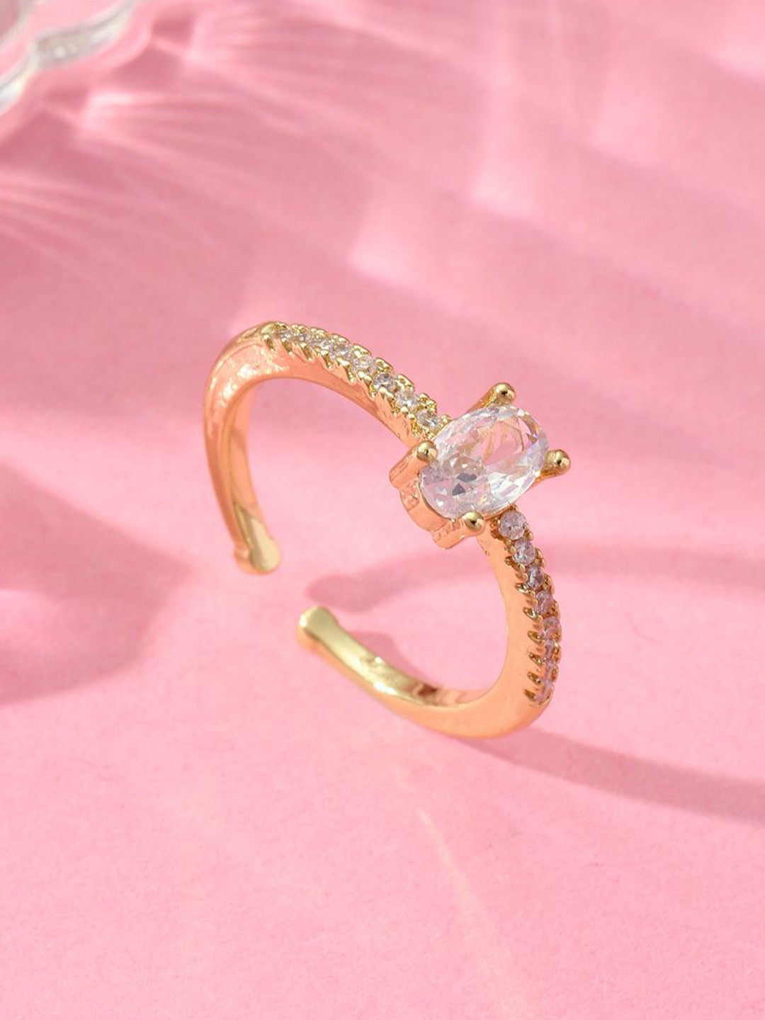 SALTY Gold-Toned Shimmering Aura Artificial Stone Studded Finger Ring