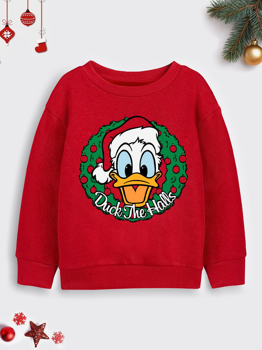 Disney By Miss and Chief Girls Red Donald Duck Printed Pullover Sweatshirt