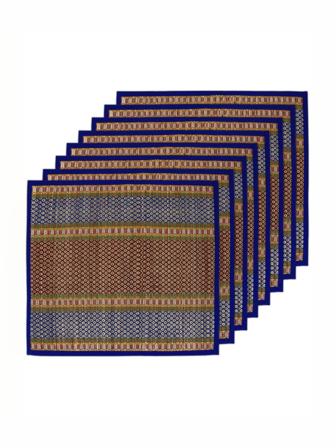 HOKIPO 8 Pcs Red & Blue River Grass Patterned Floor Mats