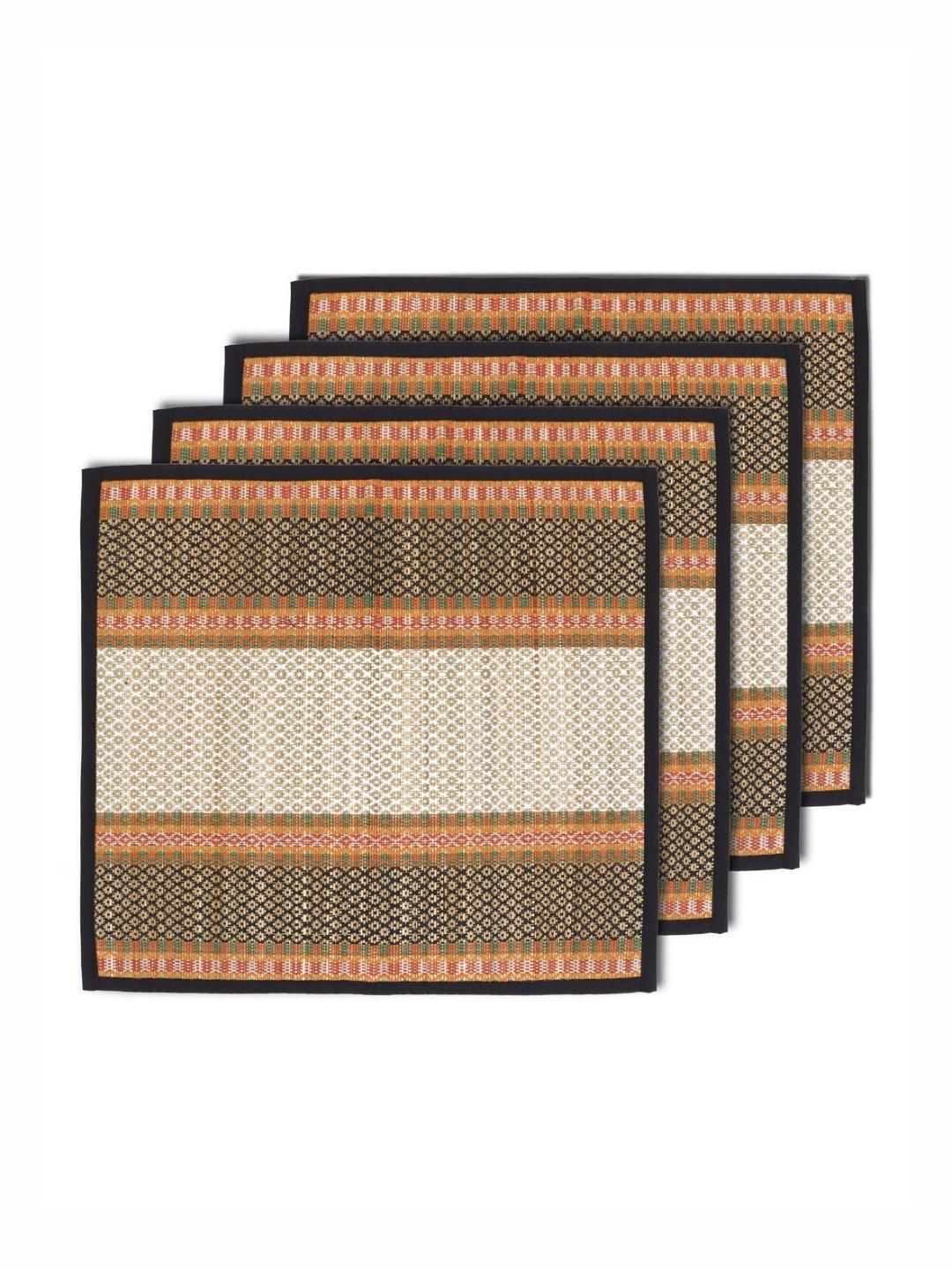 HOKIPO 4Pcs Black & White River Grass Patterned Floor Mats