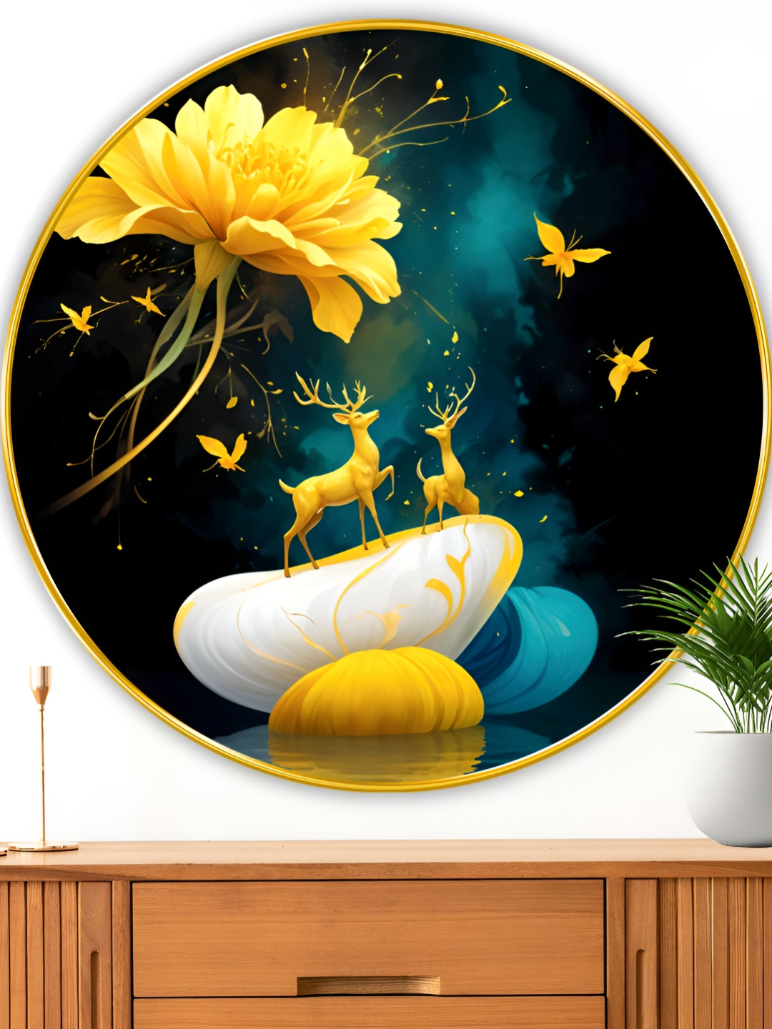 Myntra Elegant Homes Yellow & Black Wood Floral and Botanical Wall Paintings
