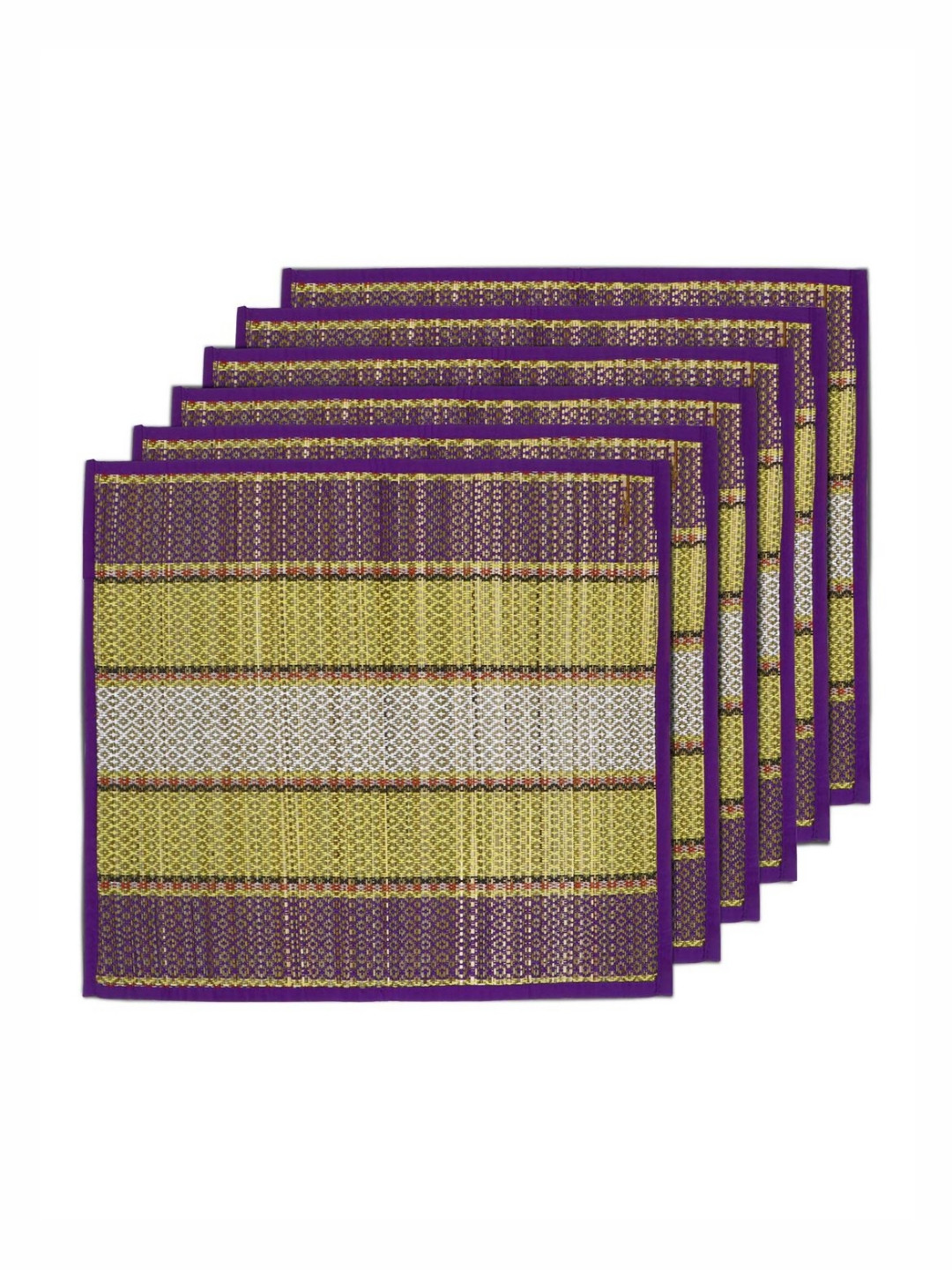 HOKIPO 6 Pcs Purple & Yellow River Grass Patterned Floor Mats
