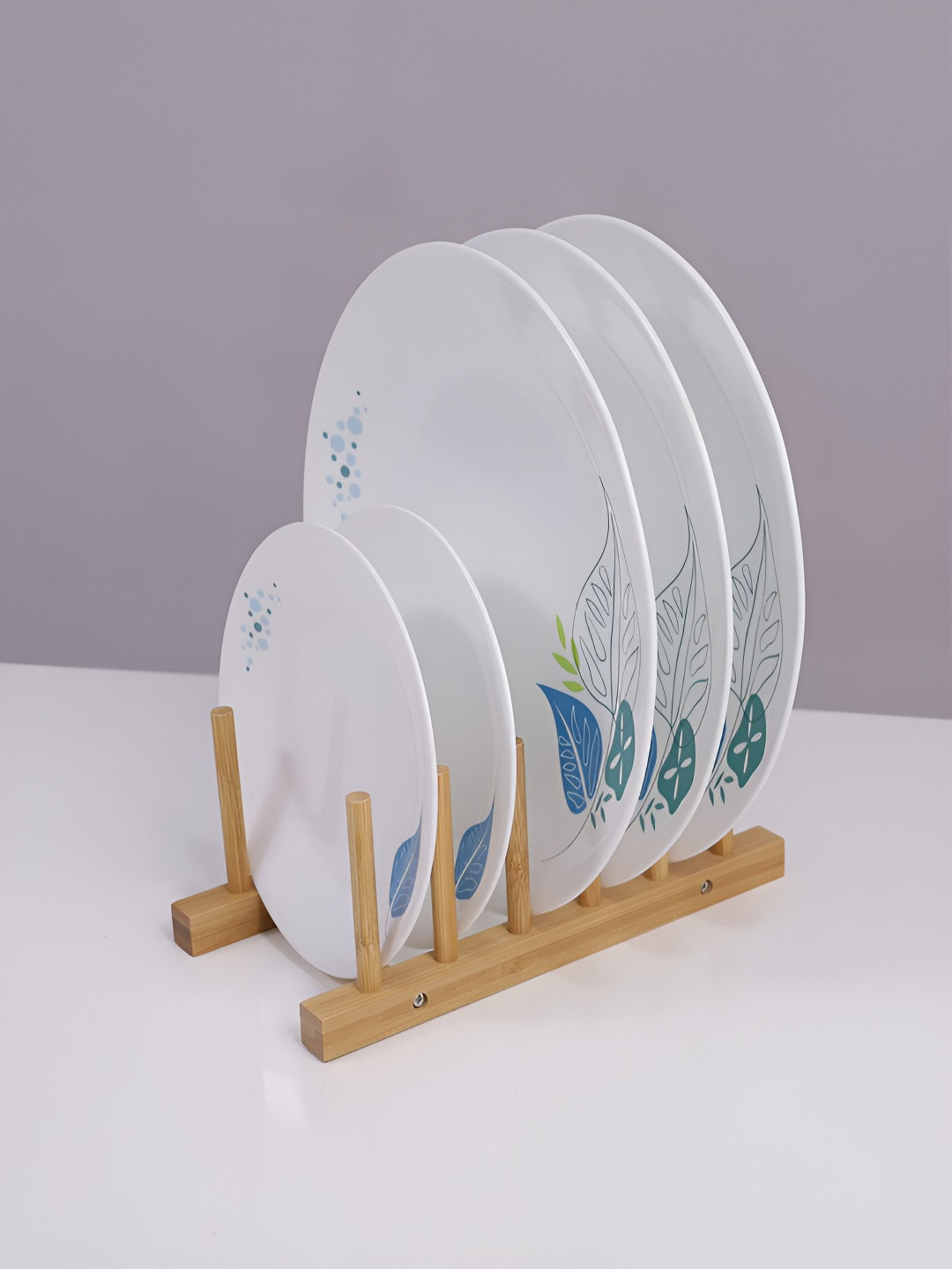 HOKIPO Tan Bamboo Dish Rack With 5 Slots