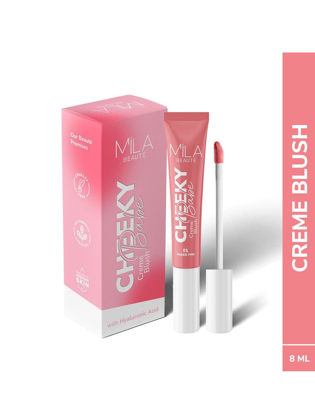 MILA BEAUTE Cheeky Babe Long Lasting Blush With Hyaluronic Acid - 8 ml - Naked Pink - 01