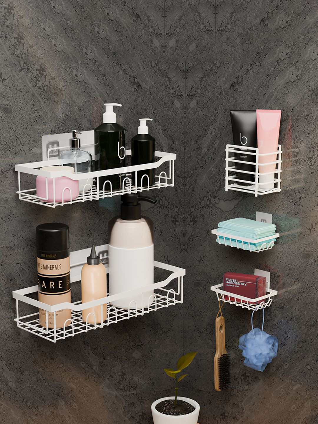 Kuber Industries White 5 Pieces Regular Multi-Utility Bathroom Metal Organisers