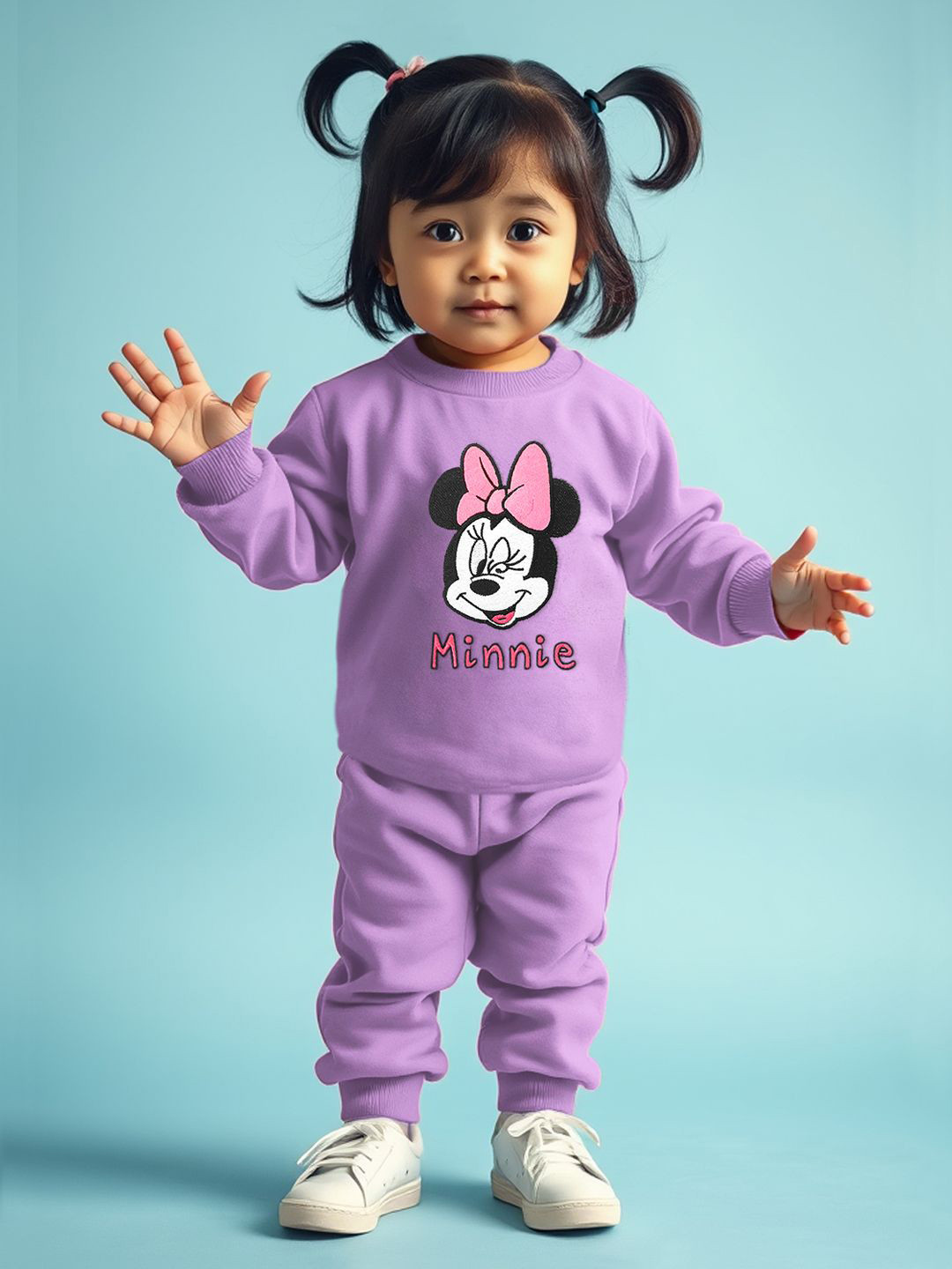 Disney By Miss and Chief Girls Minnie Mouse Embroidered Pure Wool Sweatshirt With Joggers
