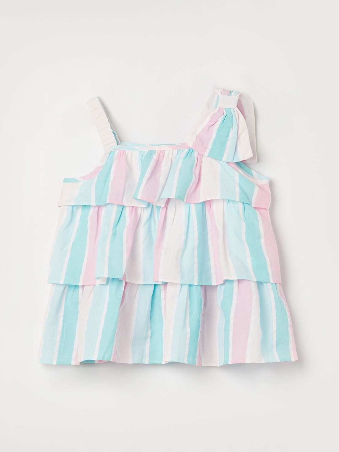 Fame Forever by Lifestyle Girls Candy Striped Shoulder Straps Cotton Tiered Top