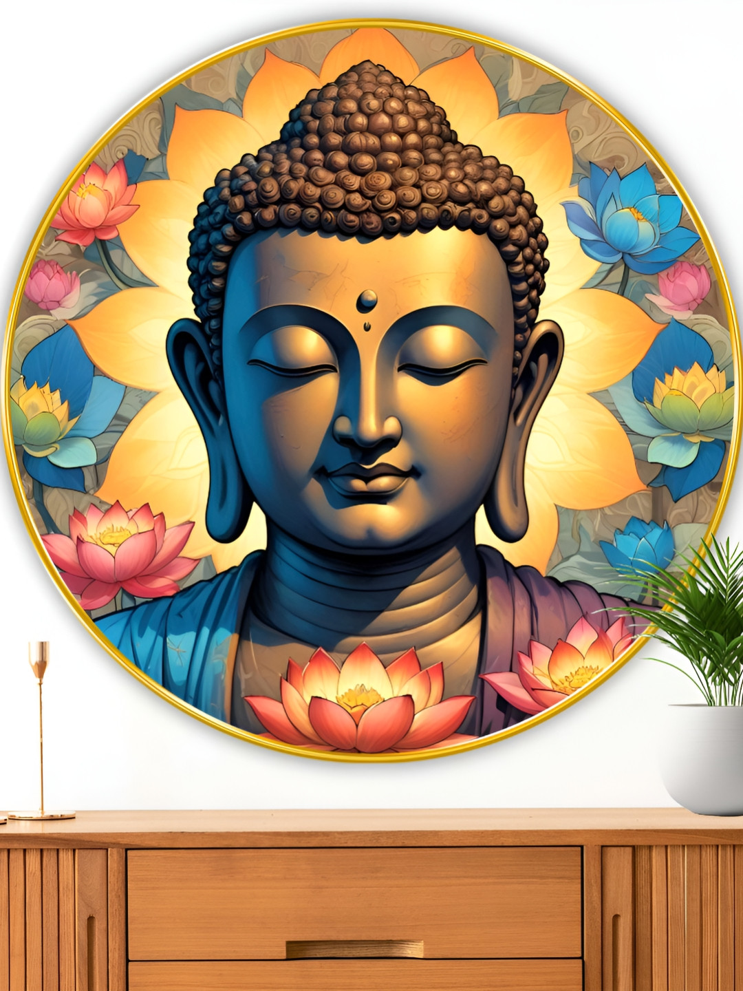 Myntra Elegant Homes Buddha Wood Wall Round Paintings Wall Art - 23 x 23 In