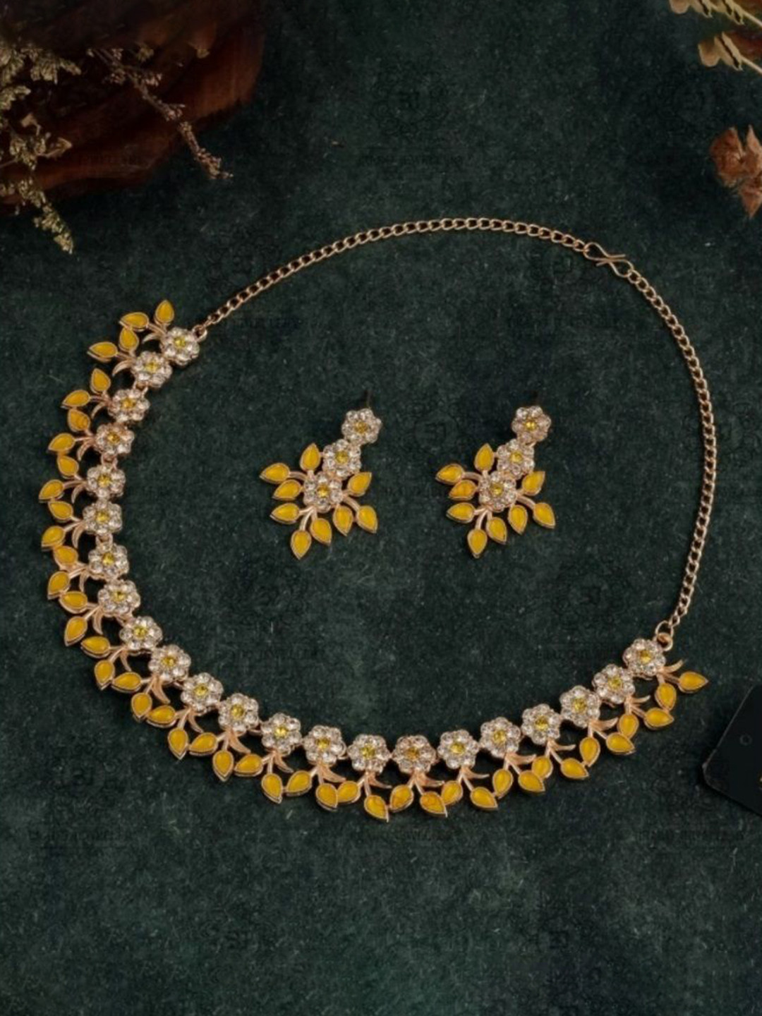 TANLOOMS Rose Gold-Plated Artificial Stones Studded Jewellery Set