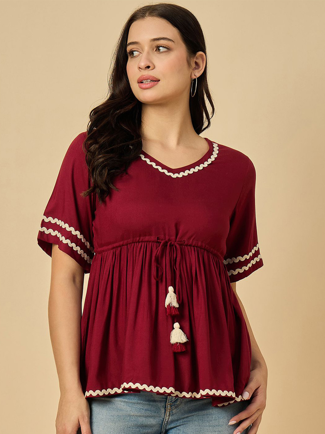 Azira Viscose Rayon Solid Peplum Top