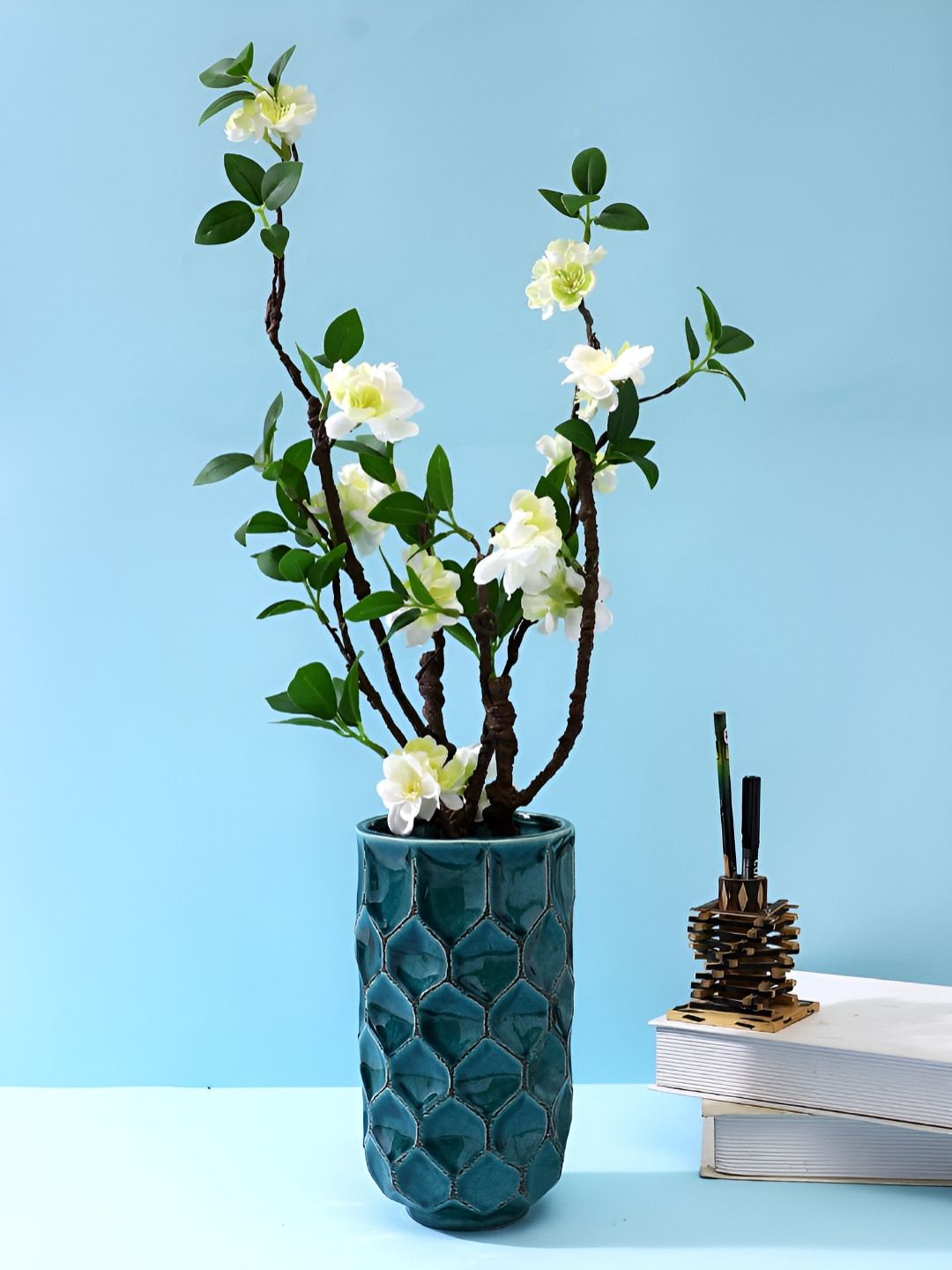 TAYHAA White & Green 2 Pieces Gardenia Artificial Flower