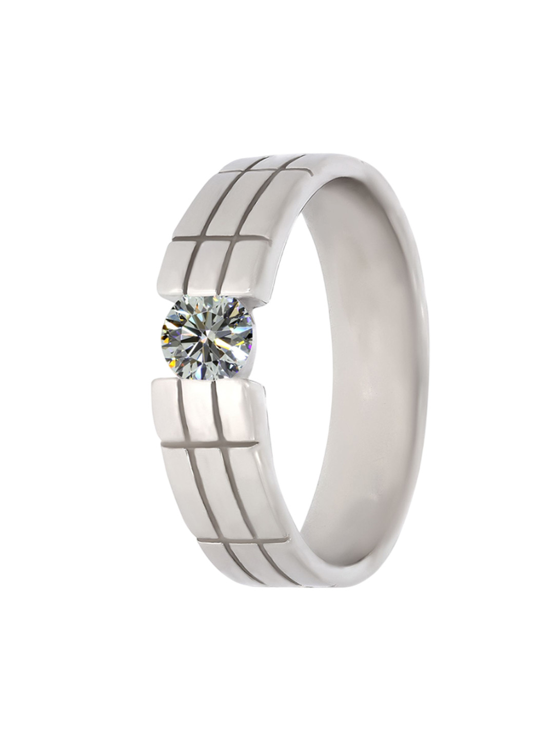 BHIMA 925 Sterling Siver Classic Solitire Silver Rhodium Stone Ring