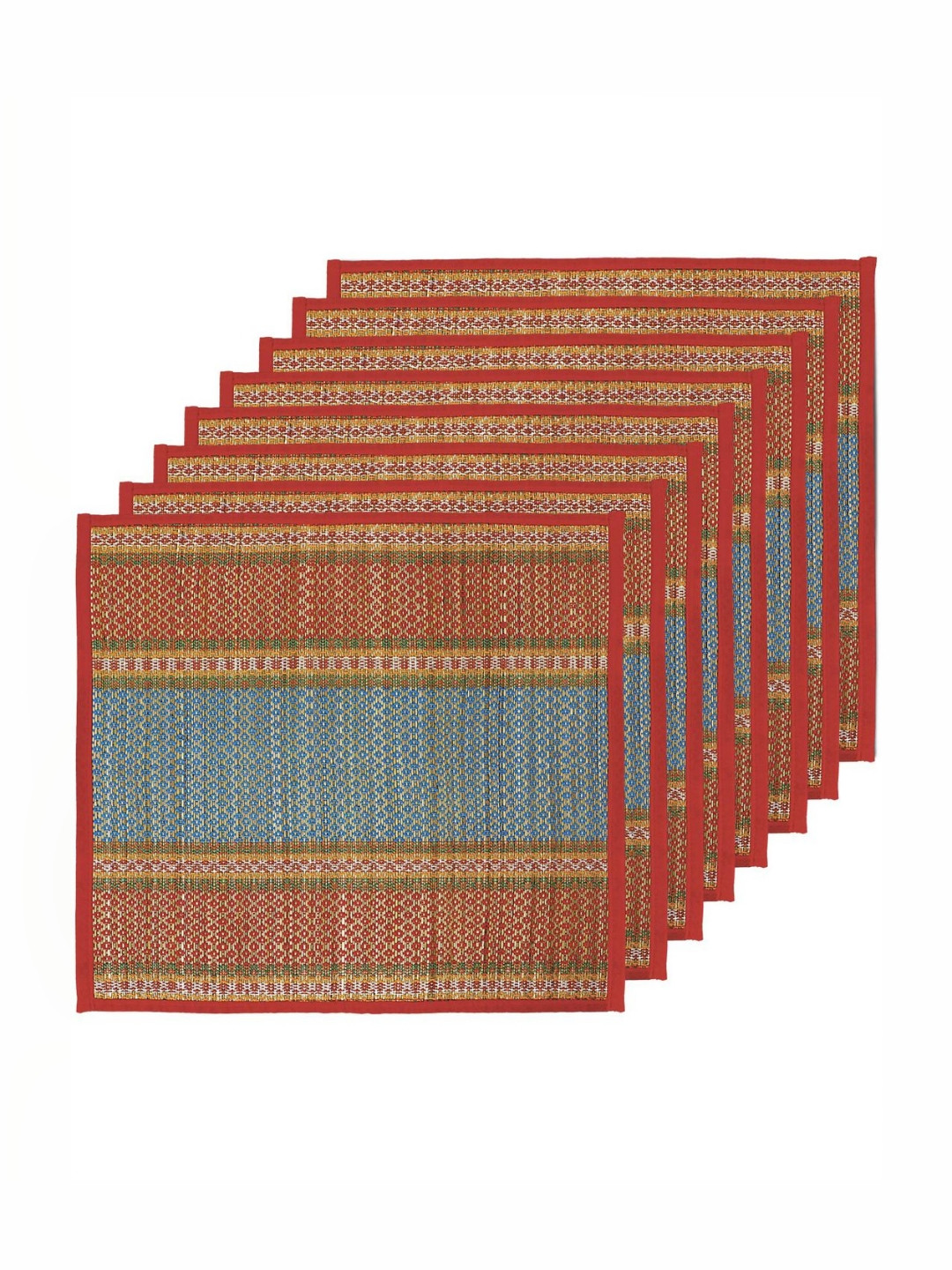 HOKIPO 8Pcs Red & Blue River Grass Patterned Floor Mats