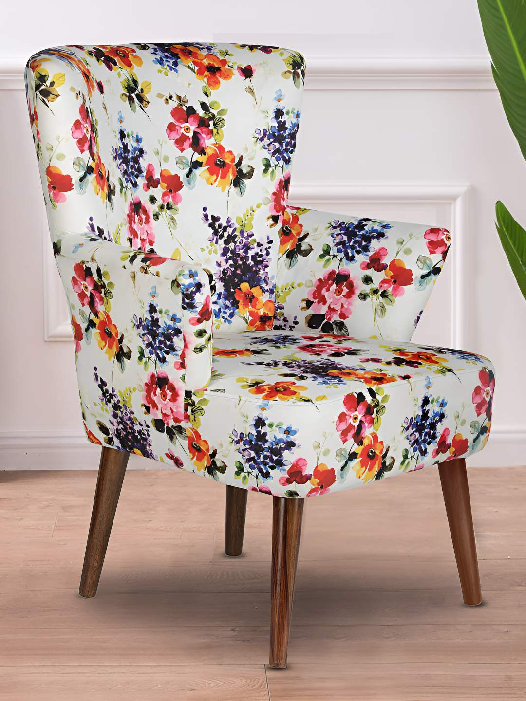 GLOBALLY INDIAN White & Pink Printed Accent-Style  Arm Chair