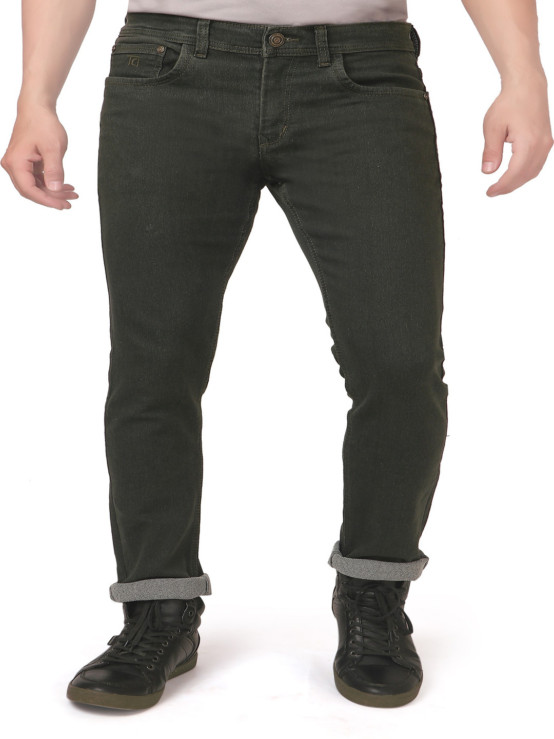 TCI Men Cotton Low Mid-Rise Distress Jeans