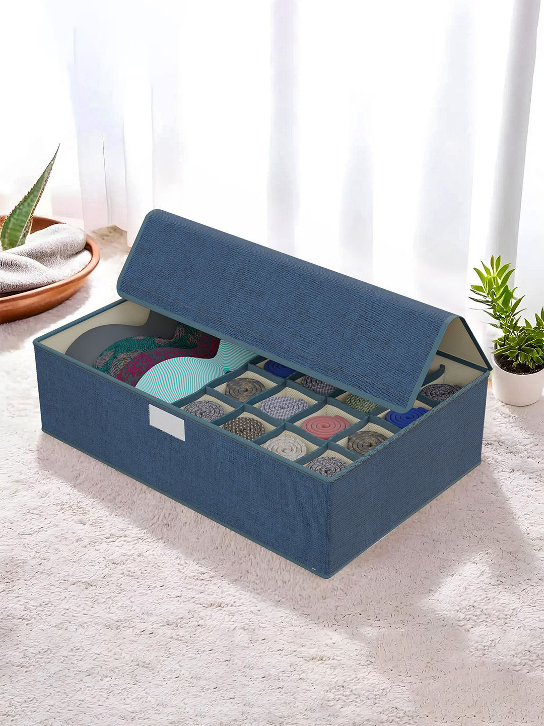 Kuber Industries Navy Blue Regular Drawer Foldable Socks Organisers