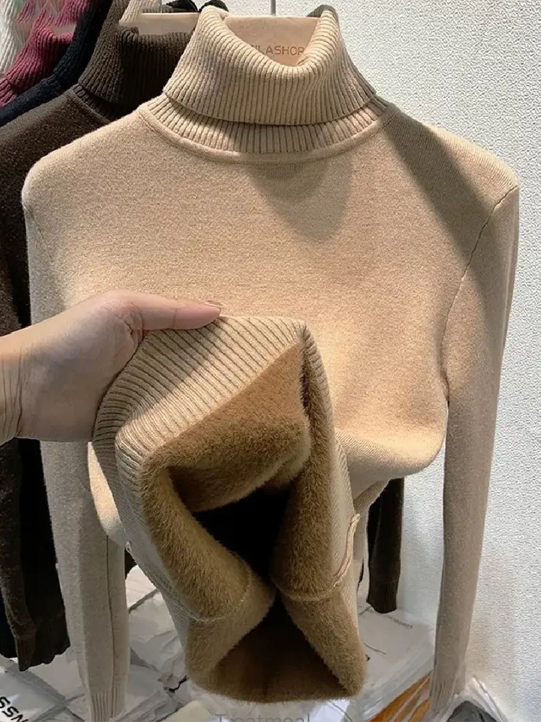 Miss Mosa By Akanksha  Women Beige Esther Statement Fleece Lined Pullover