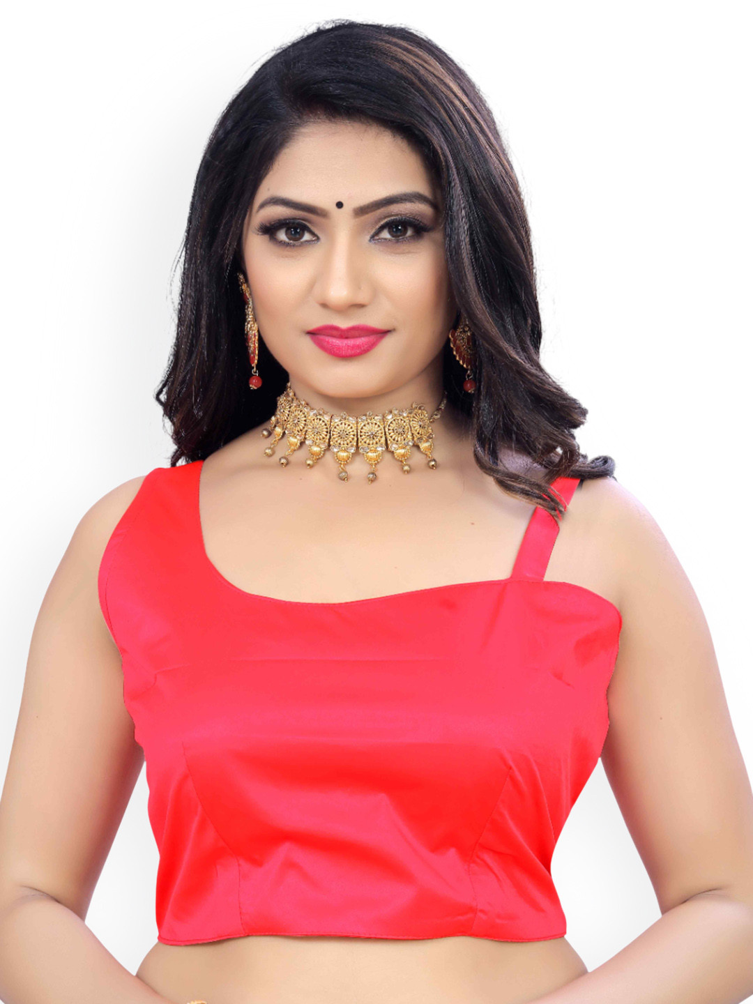HERE&NOW One-Shoulder Malay Satin Saree Blouse